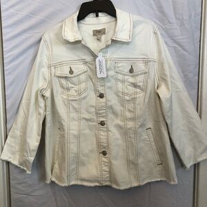 12 NWT LOGO Women's Cream Frayed Edge Denim Jacket